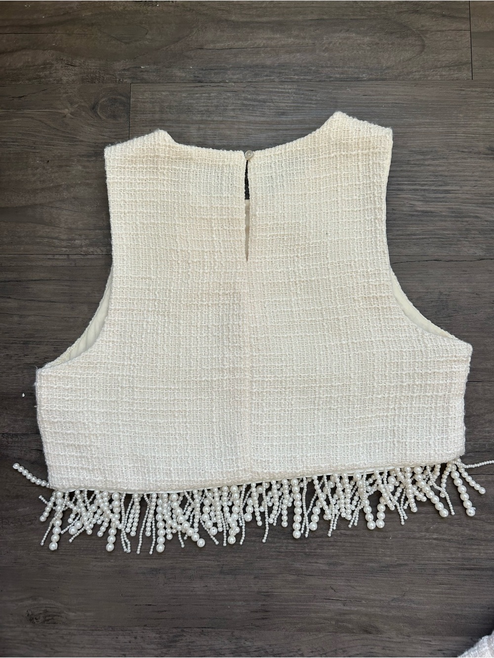 Jason Wu Ivory Tweed Beaded Fringe Crop Top & High-Waist Shorts Set - Picture 6 of 11